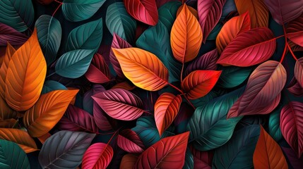 Wall Mural - top view colorful abstract leaves. backgorund and textured realistic