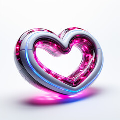 An item shaped like a heart emitting pink and blue lights, combining elements of liquid, purple, fluid, violet, ornament, magenta, jewellery, font, body jewelry, and electric blue