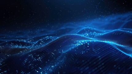 Poster - Abstract dark blue technical background. Technology background with line and dot particles surface. Futuristic digital innovation background.