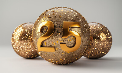 Golden ball with a number 25 on a white background.