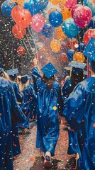 Wall Mural - Graduates Celebrating with Balloons and Confetti