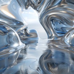 Wall Mural - fluid mental, water, white, silver, mirror, infinity, futurism, science fiction, background, extreme