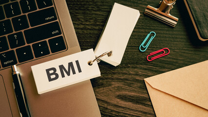 Poster - There is word card with the word BMI. It is an abbreviation for Brain Machine Interface as eye-catching image.