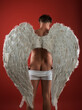 © Volodymyr - Valentines Day. Sexy angel man. Sexy gay with angels wings. Male love, cupid, amour. February 14. Isolated on red. Angel guy with wings. Hot naked guy with back wings.