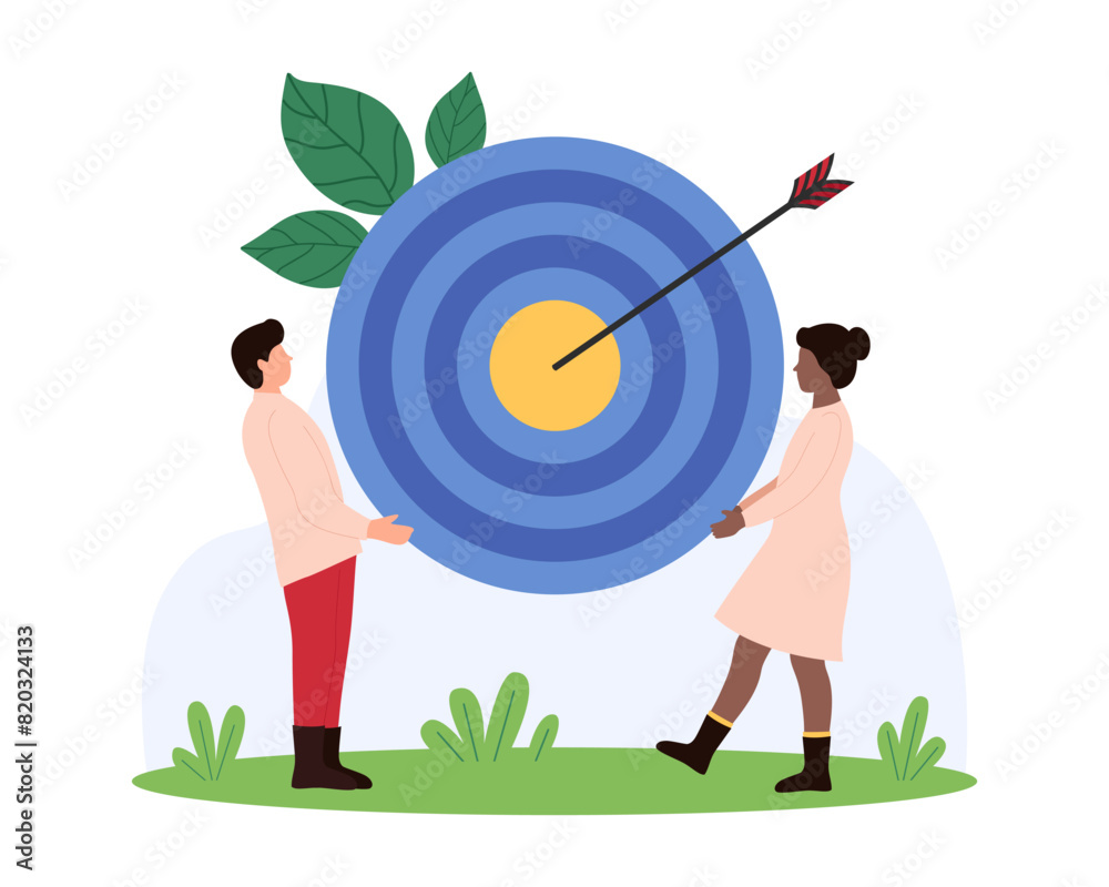 Achiving Target Cartoon Business achievement, accuracy in reaching goal, success teamwork to ...
