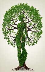 Human development and growth of personality and character in development as a medical icon of health as a tree with branches and green leaves in the shape of a persons anatomical body on white.s
