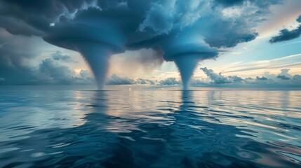 Wall Mural - the aweinspiring sight of a double waterspout appearing like a mirror image on the oceans surface.