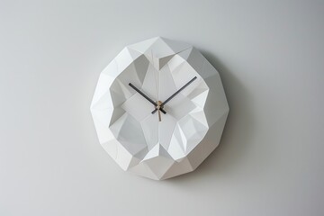 Modern geometrical circular wall clock, minimalist design, white background, home decoration, time management, interior accessory