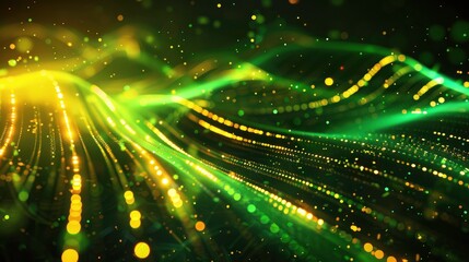 Canvas Print - abstract futuristic background with green and yellow glowing neon moving high speed wave lines and b