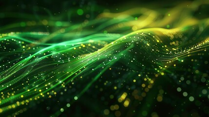 Canvas Print - abstract futuristic background with green and yellow glowing neon moving high speed wave lines and b