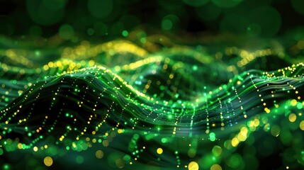 Canvas Print - abstract futuristic background with green and yellow glowing neon moving high speed wave lines and b
