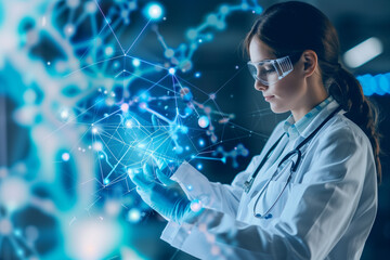 Wall Mural - Medical technology healthcare teamwork medical research concept. Doctor working with professional health team  laboratory research and development. Global health business