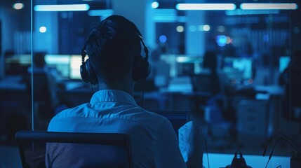 IT support centers front view emphasizing remote troubleshooting and customer service digital tone Monochromatic Color Scheme