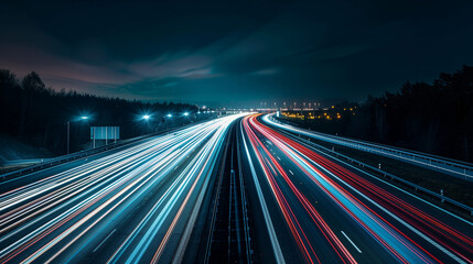 Wall Mural - Illuminated Highway Stretching Into the Night