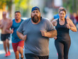 © dreamalittledream - Determined Overweight Man with Beard Running Marathon