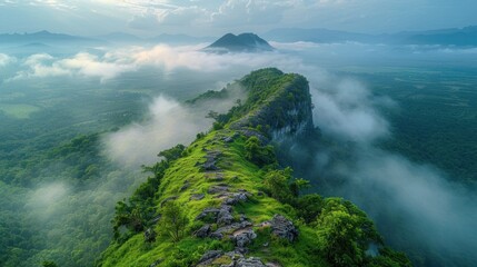 Wall Mural - Aerial perspective of the beautiful Phu Thok Mountain