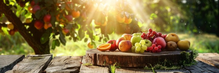 arm wood nature field fruit table product grass garden background stand green food. Nature wood landscape morning farm outdoor sky podium forest stump beauty sun scene platform view beautiful trunk 