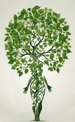 Human development and growth of personality and character in development as a medical icon of health as a tree with branches and green leaves in the shape of a persons anatomical body on white.s
