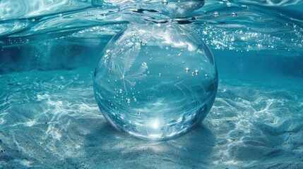 Wall Mural - An underwater view of a frozen ane bubble encapsulated in clear blue ice.
