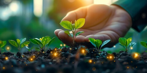 Hand hold Small Plant seeding growing. Business growth success concept 