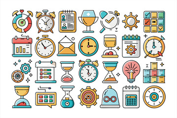 Wall Mural -  Timer flat icon set collection. Solid icon collection, Editable stroke. Vector illustration.