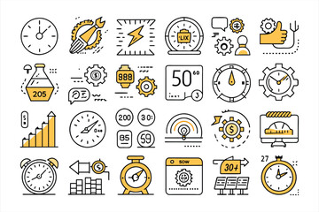 speed flat icon set collection. Solid icon collection, Editable stroke. Vector illustration.