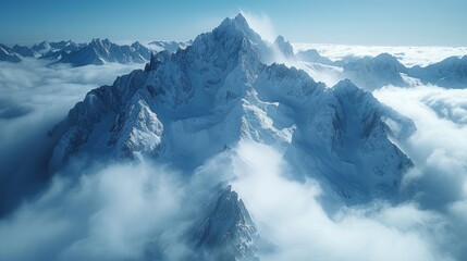 Wall Mural - Drone view of the snowy peaks of the French Alps