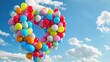 © Varunee - A heart created from an arrangement of colorful balloons floating in the sky, representing joy, celebration, and the uplifting nature of love against