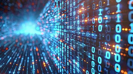 Binary code stronghold in cyberspace with background animation 3D rendering