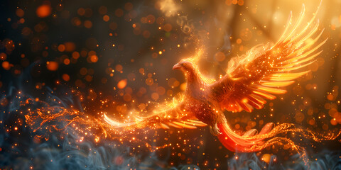 Wall Mural - Phoenix bird fire fantasy firebird abstract magic 3D eagle animal.