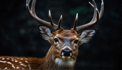 Wall Mural - deer close up portrait on plain black background from Generative AI