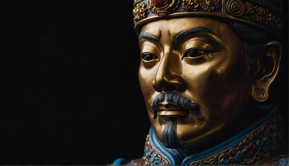 Wall Mural - chinese emperor statue close up portrait on plain black background from Generative AI