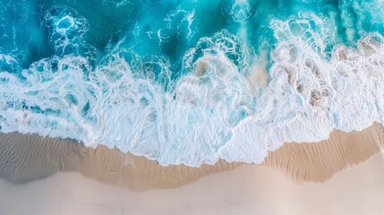 Wall Mural - the concept of World Ocean Day. Beautiful nature landscape. World Water Day. Beautiful ocean waves and white sand, view from above.