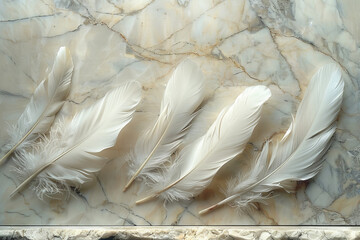 panel wall art, wall decoration, marble background with feather designs