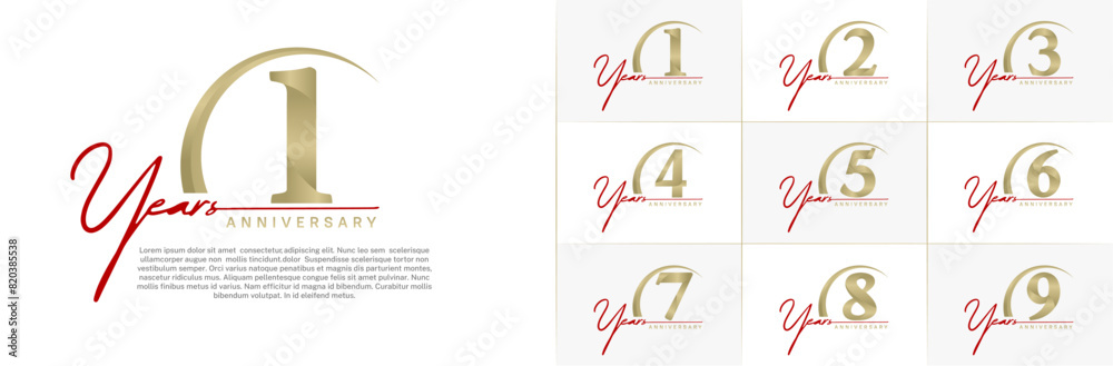 anniversary logotype set vector, red and gold color with swoosh for ...