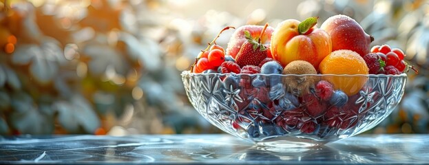 A beautiful bowl of fresh fruit sits on a table
