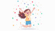 © MC Portfolio - extremely happy surprised girl winner of lottery raffle contest full of joy jumping in air smiling accepting triumph long brown hair blue shorts white shoes 2.5d