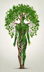 Human development and growth of personality and character in development as a medical icon of health as a tree with branches and green leaves in the shape of a persons anatomical body on white.s
