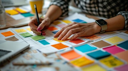 Wall Mural - Business people write down an important note, using on the paper stickers post. Business Startup concept