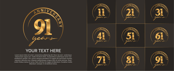 anniversary logotype set vector, golden color with circle for special day celebration