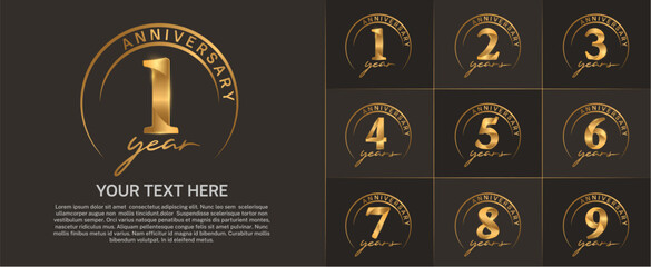 Wall Mural - anniversary logotype set vector, golden color with circle for special day celebration