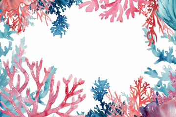 Wall Mural - Watercolor painting coral reef ocean theme frame border.