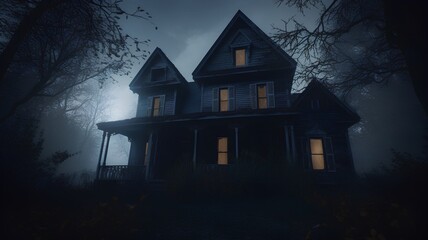 Wall Mural - Haunted house in the forest. Halloween concept. 3D Rendering