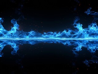 Wall Mural - A border line of blue fire against a dark black background. 