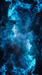 Wall Mural - A border line of blue fire against a dark black background. 