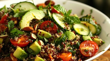 Wall Mural - Quinoa Salad - A salad that uses quinoa as a base. Loaded with a variety of fresh vegetables such as tomatoes, cucumbers, avocados, and nuts, topped with a lemon or balsamic vinaigrette.