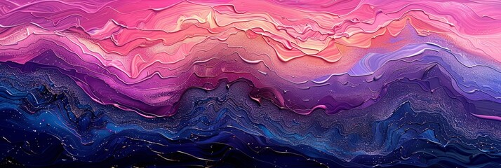 Canvas Print - abstract wave painting in pink, pink, purple and blue, in the style of kodak aerochrome, dark cyan and orange, trompe-l'Å“il illusionistic detail, pointillist optical illusions, experimental soundscap