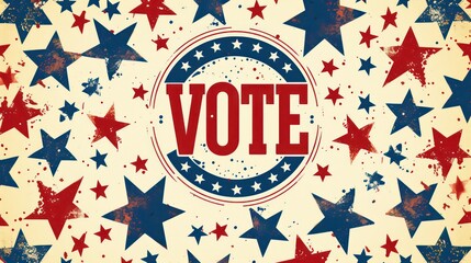 vote usa word illustrated poster with a ring of white stars on a light cream background
