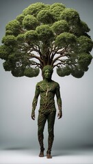 Human development and growth of personality and character in development as a medical icon of health as a tree with branches and green leaves in the shape of a persons anatomical body on white.s
