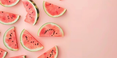 Poster - Summer Refreshment: Pastel-Colored Background adorned with Slices of Watermelon